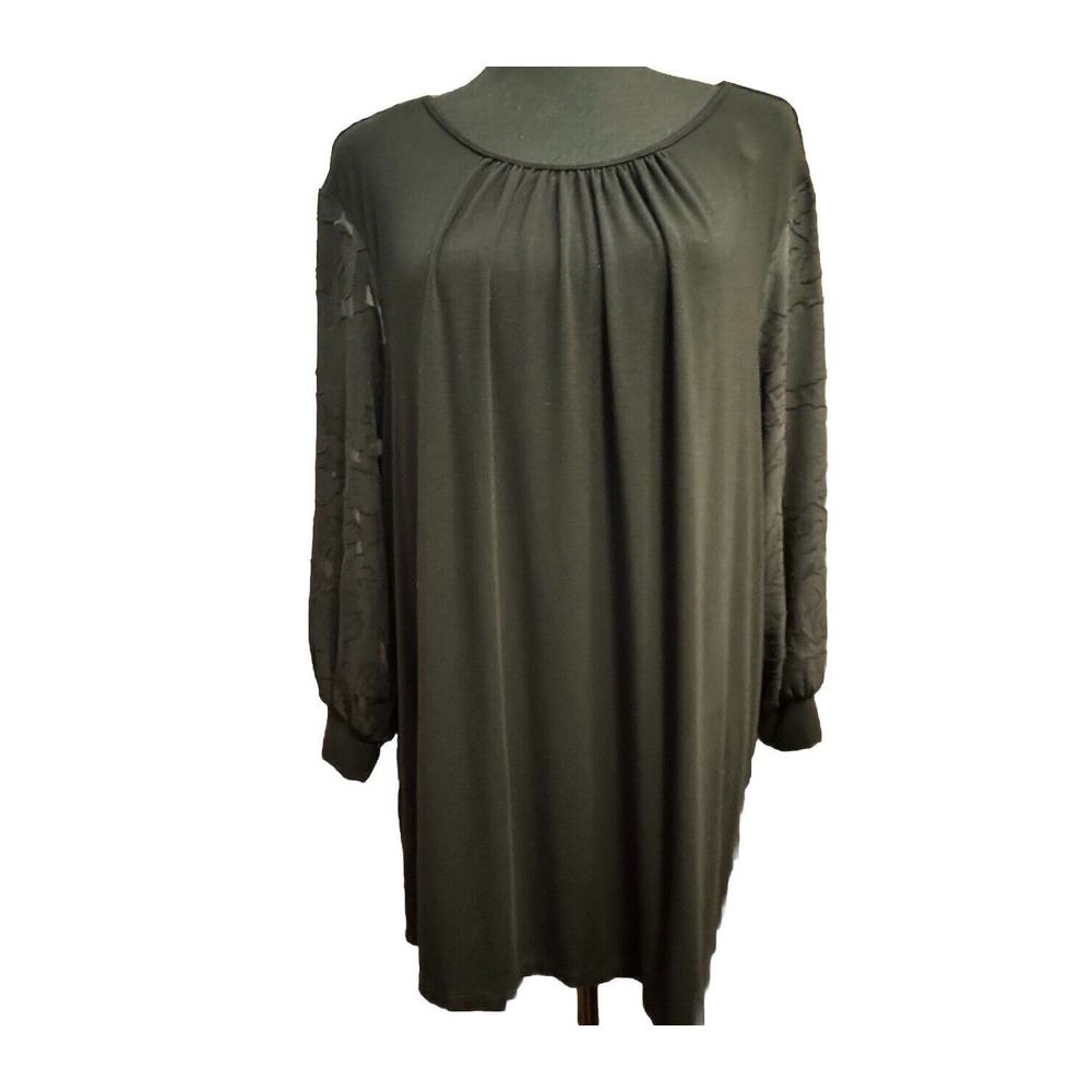 Daniel Rainn Blouse 2X Womens Black Top Sheer Sleeves Minimalist Career Dressy
